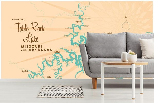 Maps & Flags | Table Rock Lake, MO Map Wallpaper Mural Maps & Flags Maps & Flags