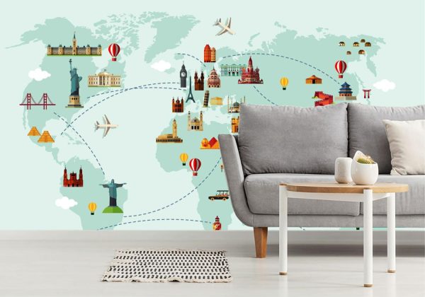 Maps & Flags | Travel The World Map Wallpaper Mural Kids Rooms Kids Rooms