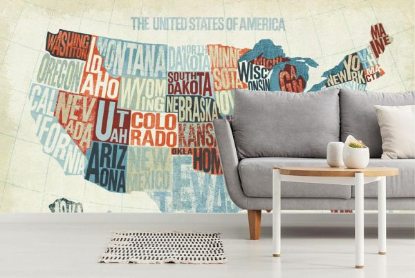 Maps & Flags | USA Modern Blue Wallpaper Mural Maps & Flags Maps & Flags