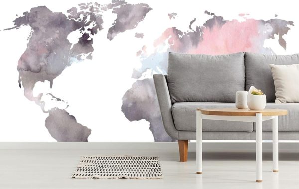 Maps & Flags | Watercolor World Map Mural Wallpaper Wallpaper Murals Maps & Flags