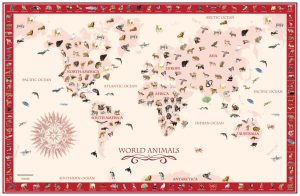 Maps & Flags | World Animals Map – Red Wall Mural Maps & Flags Maps & Flags