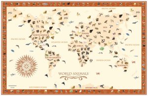 Maps & Flags | World Animals Map – Terra Cotta Wallpaper Mural Maps & Flags Maps & Flags