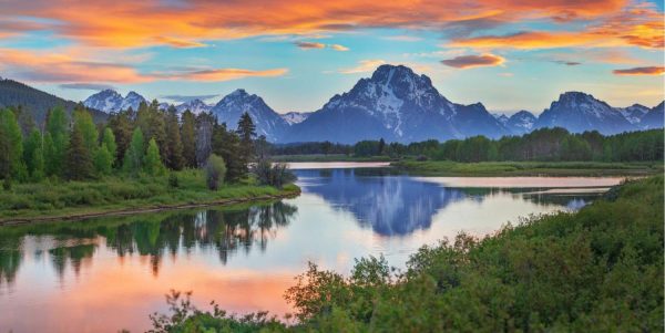 Nature | Oxbow Sunset Mural Wallpaper Landscapes & Scenic Landscapes & Scenic