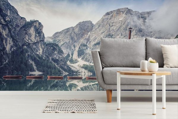 Nature | Wooden Boats On Braies Lake Wall Mural Italian Italian