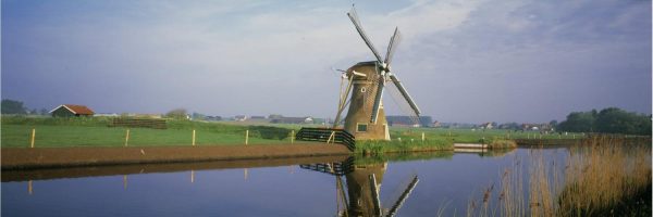 Panoramic | Dutch Windmill Reflections Mural Wallpaper Panoramic Panoramic