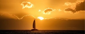 Panoramic | Sailboat At Sunset Off Kauai Coast Wall Mural Panoramic Panoramic