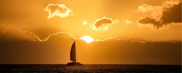 Panoramic | Sailboat At Sunset Off Kauai Coast Wall Mural Panoramic Panoramic