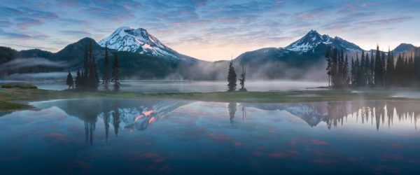 Panoramic | South Sister And Broken Top Reflect Over Calm Waters Of Sparks Lake Wall Mural Panoramic Panoramic