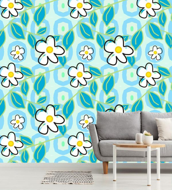 Patterns | Daisies on Blue Wallpaper Colors Colors