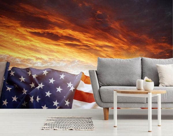 Seasonal | American Flag In Front Of Bright Sky Wall Mural Maps & Flags Maps & Flags