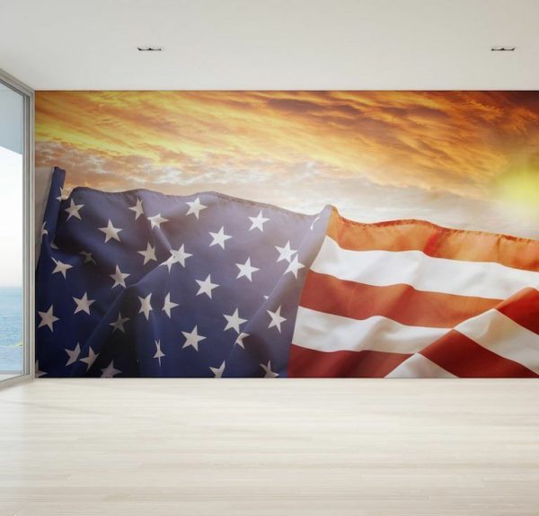 Seasonal | American Flag In Front Of Bright Sky Wall Mural Maps & Flags Maps & Flags