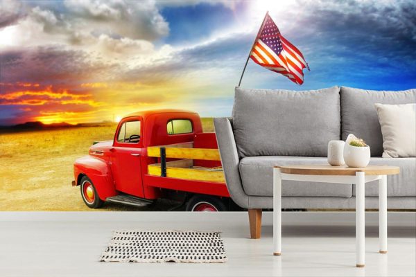 Seasonal | American Vintage Red Truck Mural Wallpaper Seasonal Seasonal