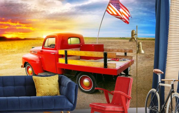 Seasonal | American Vintage Red Truck Mural Wallpaper Seasonal Seasonal