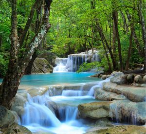 Seasonal | Erawan Waterfall And Stream Mural Wallpaper Nature Nature