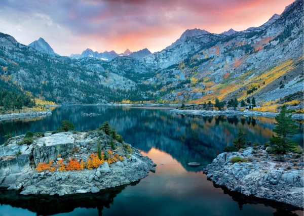 Seasonal | Lake Sabrina At Sunset With Fall Colored Aspens Wall Mural Seasonal Seasonal