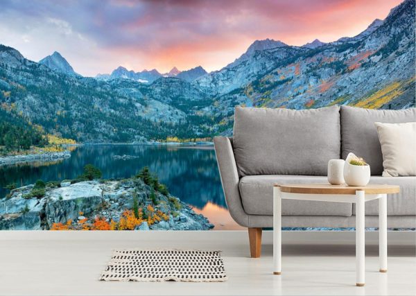 Seasonal | Lake Sabrina At Sunset With Fall Colored Aspens Wall Mural Seasonal Seasonal