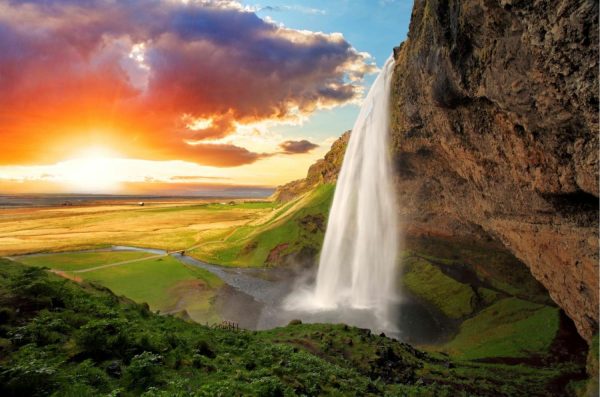 Seasonal | The Seljalandsfoss Waterfall In Iceland Mural Wallpaper Landscapes & Scenic Landscapes & Scenic