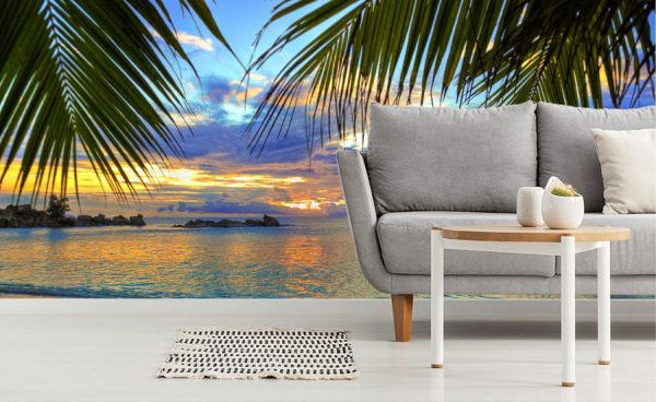 Seasonal | Tropical Beach At Sunset Mural Wallpaper Beach & Tropical Beach & Tropical