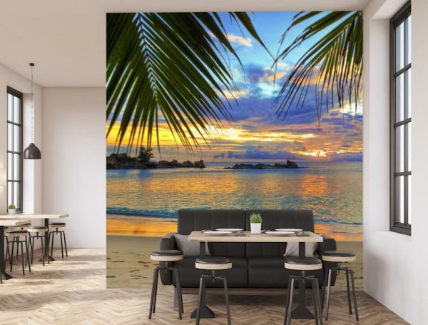 Seasonal | Tropical Beach At Sunset Mural Wallpaper Beach & Tropical Beach & Tropical