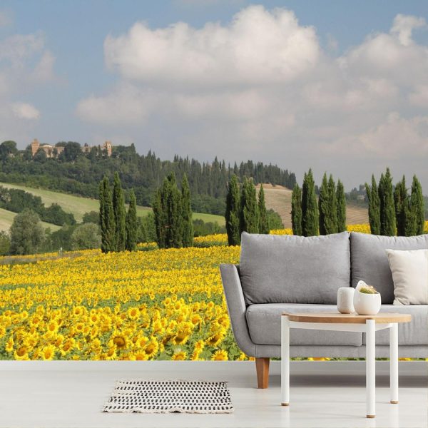 Seasonal | Tuscan Scenery With Sunflowers And Cypresses Wall Mural Flowers Flowers