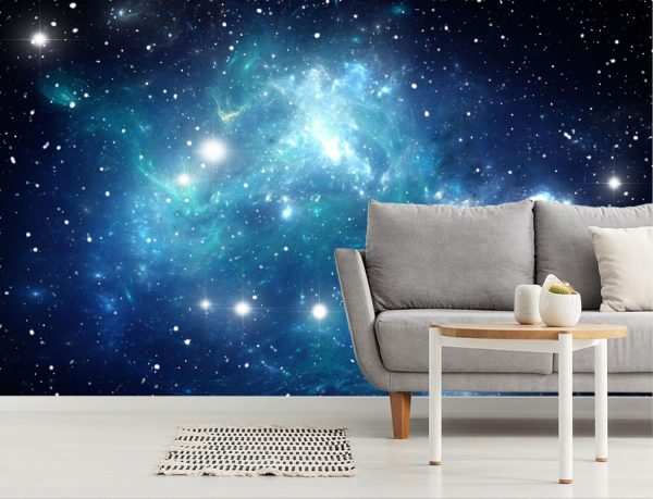 Space | Bright Blue Nebula Mural Wallpaper Space Space