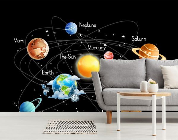 Space | Solar System On Black Background Wall Mural Space Space