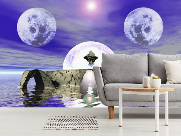 Space | Twin Moons Of Aquies Mural Wallpaper Space Space