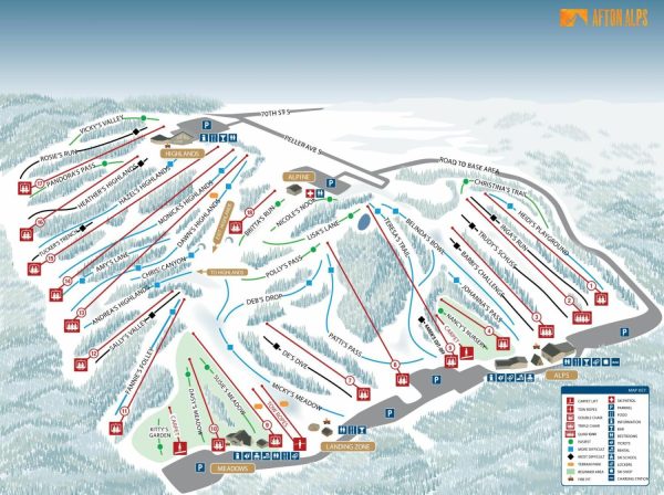 Sports | Afton Alps Ski Trail Map With Legend Wall Mural Maps & Flags Maps & Flags