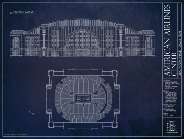 Sports | American Airlines Center Blueprint Wall Mural Architectural Architectural