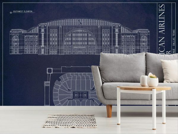 Sports | American Airlines Center Blueprint Wall Mural Architectural Architectural