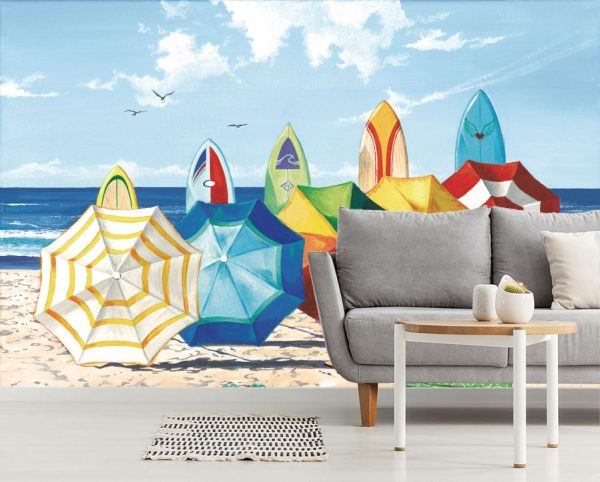 Sports | Brellas And Boards Mural Wallpaper Beach & Tropical Beach & Tropical