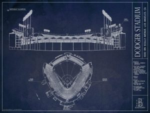 Sports | Dodger Stadium Blueprint Wallpaper Mural Architectural Architectural