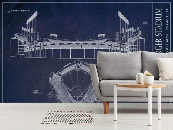 Sports | Dodger Stadium Blueprint Wallpaper Mural Architectural Architectural