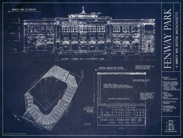 Sports | Fenway Park Blueprint Wallpaper Mural Architectural Architectural