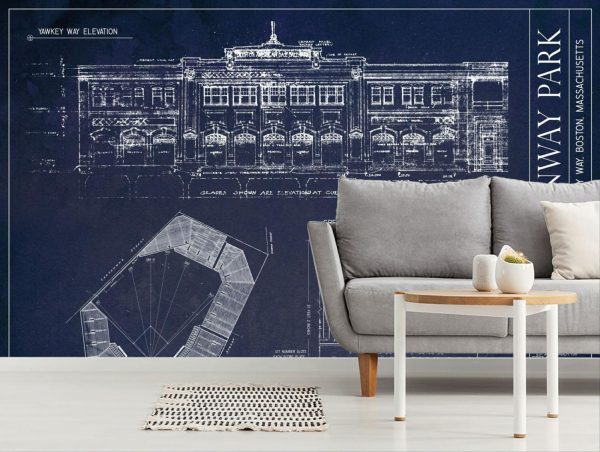 Sports | Fenway Park Blueprint Wallpaper Mural Architectural Architectural