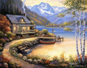 Sports | Fishing At The Lake Wall Mural Landscapes & Scenic Landscapes & Scenic