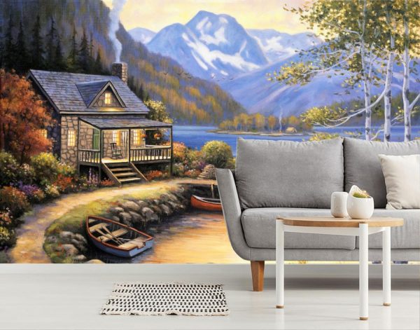 Sports | Fishing At The Lake Wall Mural Landscapes & Scenic Landscapes & Scenic