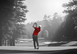 Sports | Golfer Hitting A Shot With Pop Of Red Wall Mural Sports Sports