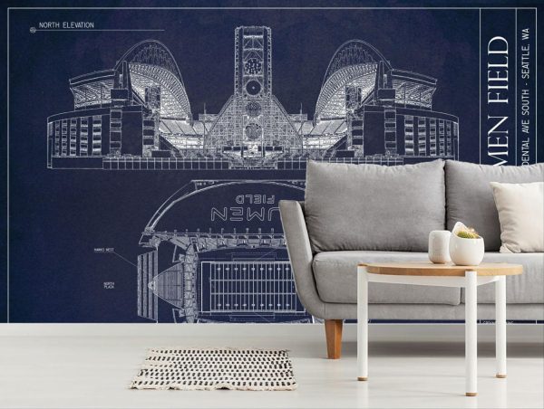 Sports | Lumen Field Blueprint Wall Mural Architectural Architectural