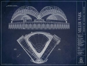 Sports | Miller Park Blueprint Mural Wallpaper Architectural Architectural