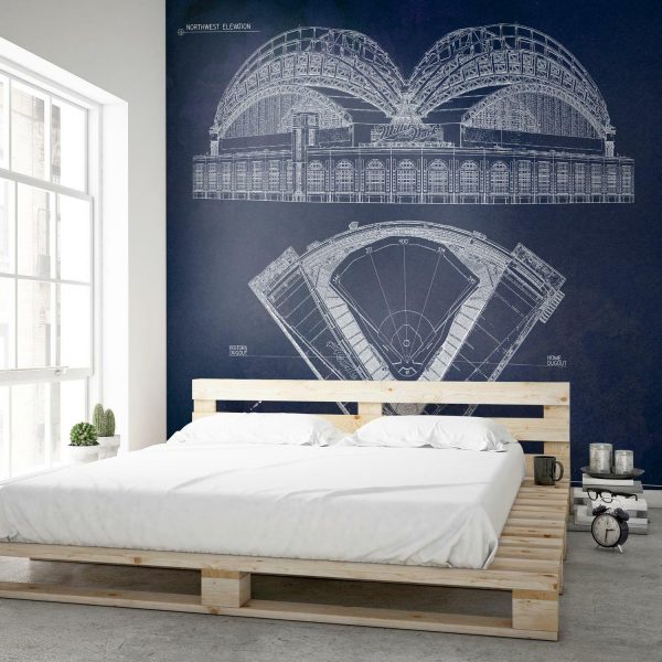 Sports | Miller Park Blueprint Mural Wallpaper Architectural Architectural