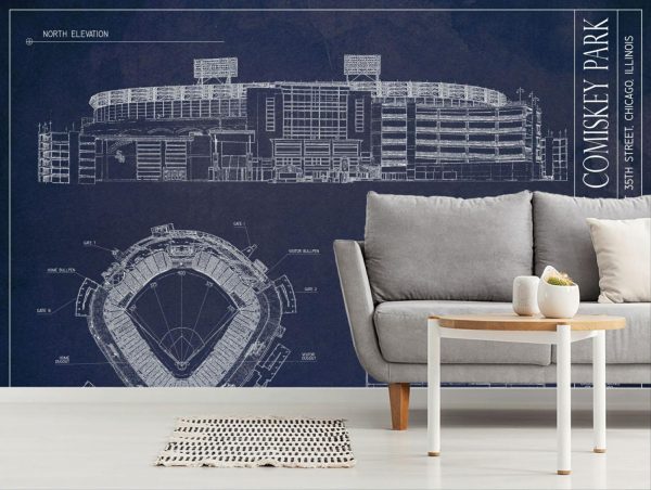 Sports | New Comiskey Park Blueprint Mural Wallpaper Sports Sports