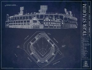 Sports | Old Tiger Stadium Blueprint Wall Mural Architectural Architectural