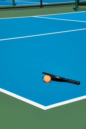 Sports | Pickleball Court With A Paddle And Orange Ball Sports Sports