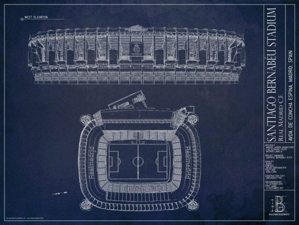 Sports | Santiago Bernabeu Stadium Blueprint Wallpaper Mural Architectural Architectural