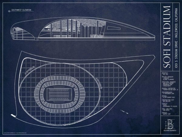 Sports | SoFi Stadium Blueprint Wall Mural Sports Sports