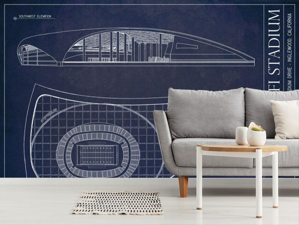 Sports | SoFi Stadium Blueprint Wall Mural Sports Sports