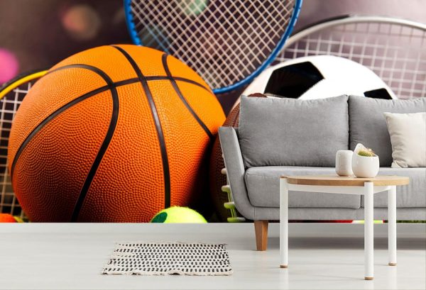 Sports | Sports Equipment In Grass Wallpaper Mural Kids Rooms Kids Rooms