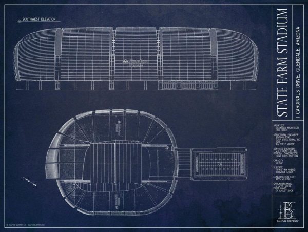 Sports | State Farm Stadium Blueprint Wall Mural Architectural Architectural