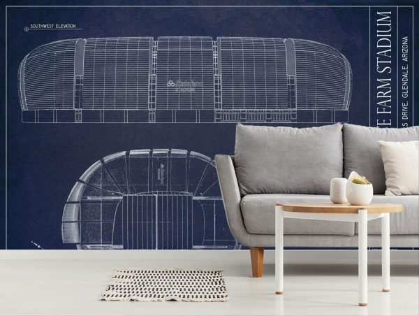 Sports | State Farm Stadium Blueprint Wall Mural Architectural Architectural